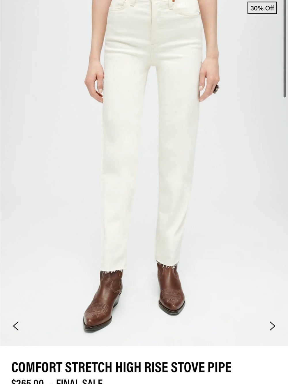 RE/DONE Comfort Stretch High Rise Stove Pipe Jeans - White